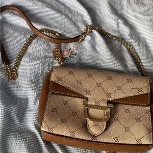 Nine West Tan and Brown Crossbody Bag with Gold Chain